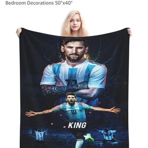 NEW Messi Themed Black and Blue Throw Blanket 50X40